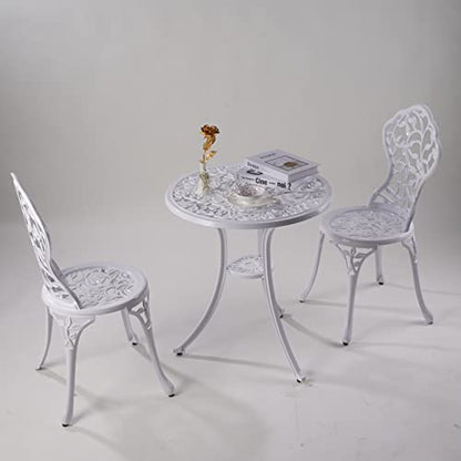 KAILI Patio Bistro Sets 3 Piece cast Aluminum Patio Furniture Outdoor Garden Metal Rust Proof Tables and Chairs White bisrto Set (Leaf-White) - style: leaf-white