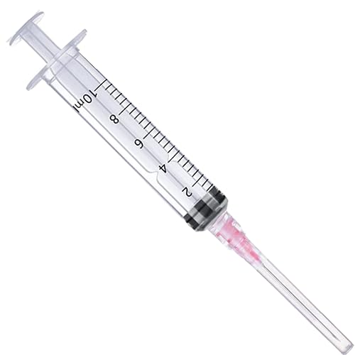 100 Pack - 10ml/cc Luer Lock Plastic Syringe with Needle 18Ga, Lab Measuring Tools for Industrial Dispensing, Science Lab and Plant Injection Supplies - size: 10ml 18ga