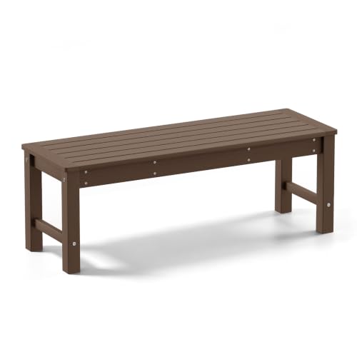 Psilvam HDPE Outdoor Bench, 2-Person Backless Garden Bench, Brown | Low Maintenance Patio Furniture, Weatherproof & Fade-Resistant Bench for Yard, Balcony, and Porch - color: Brown(hdpe), size: 1 pack
