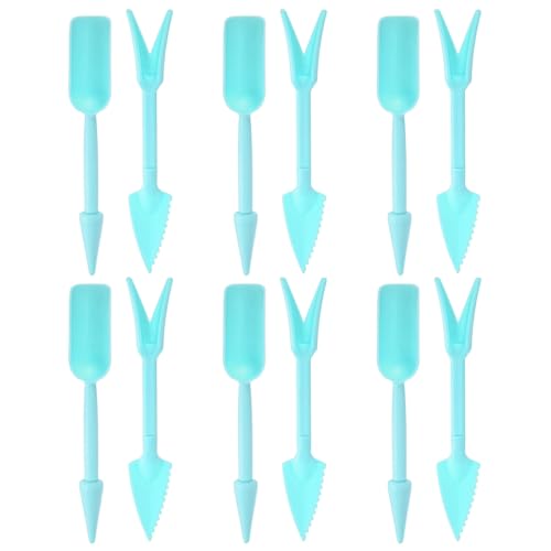 M METERXITY 6-Set Mini Gardening Tools, Plastic 2-in-1 Portable Garden Shovel Hand Tools Set Digging Scoops Kits for Plant/Seedlings/Transplanting/Succulent/Bonsai [Blue] - color: Blue