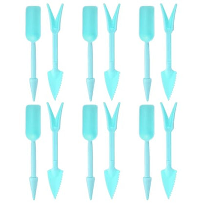 M METERXITY 6-Set Mini Gardening Tools, Plastic 2-in-1 Portable Garden Shovel Hand Tools Set Digging Scoops Kits for Plant/Seedlings/Transplanting/Succulent/Bonsai [Blue] - color: Blue