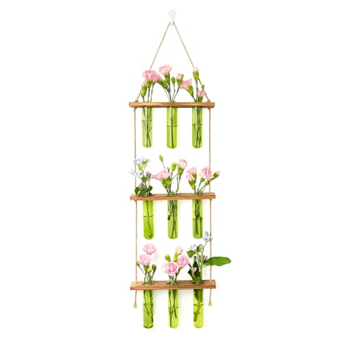 XXXFLOWER Wall Hanging Propagation Station with Wooden Stand Green - size: Green-9 Tube Vase