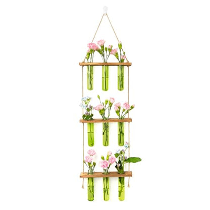 XXXFLOWER Wall Hanging Propagation Station with Wooden Stand Green - size: Green-9 Tube Vase