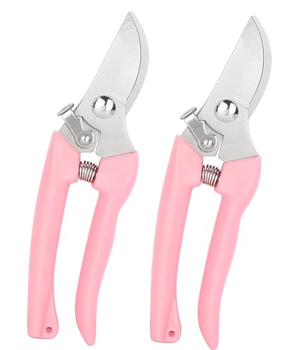 Garden Flower Shears Pruning Shears 6.9 inches Scissors Heavy Duty Plant Scissors for Cutting Flowers, Trimming Plants, Bonsai, Fruits Picking (Pink Handle 2pcs) - style: Pink Handle 2pcs