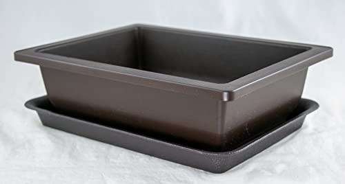 Rectangular Dark Brown Plastic Bonsai Training Pot, Cactus & Succulent Planter + Tray 10"x 7.5"x 3" (0409+0613)