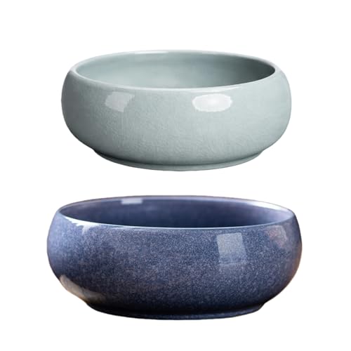 laringExtra1 Lotus Bowl Planter 2 Pack, 7.5in & 6.5in, Shallow Vase | Hydroponic Bowl, Ikebana Bowl, Shallow Vase, Drainage-Free, for Lotus Seeds, Water Lilies, Succulents - color: Sky & Star Series