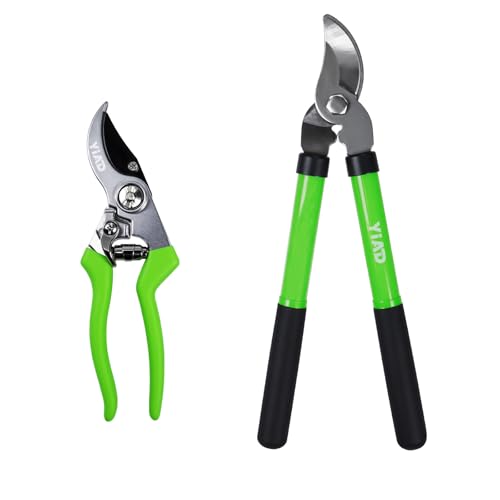 2Pcs Garden Shears Set, High Carbon Steel Pruning Loppers | Bypass Pruners for Tree Trimming, Lightweight Lawn Clippers for Rose Bushes, Shrubs, Deadheading, Easy Use for Seniors - style: Classic