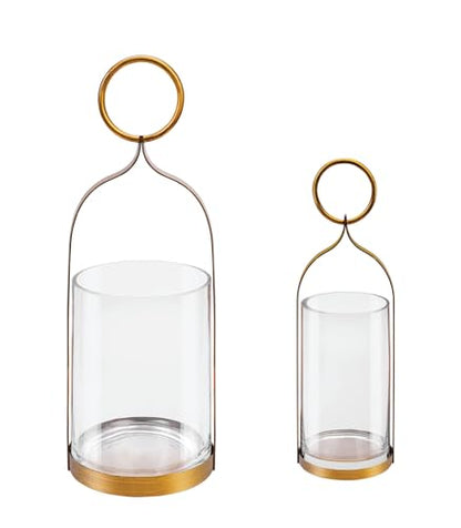 4" & 6" Wide Handmade Sturdy Glass Cylinder Jar with Metal Stand in Antique Brass, Display Glass Container for Candles and Plants, Hurricane Lantern, Candle Holder, Industrial, Farmhouse, Outdoor - size: 4" and 6"