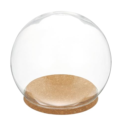 uxcell Round Cloche Glass Dome, 7.9" x 5.9" Decorative Glass Display Bell Jar, Glass Dome Cloche with Light Brown Base for DIY Flower Craft, Collectibles Specimens Plants Dustproof - size: 7.9" x 5.9"