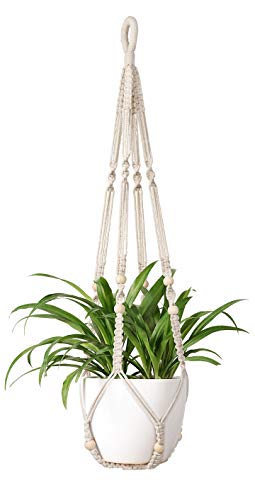 Mkono Macrame Plant Hanger Indoor 35 Inch Hanging Planter Basket Ivory 1Pc - color: Ivory
