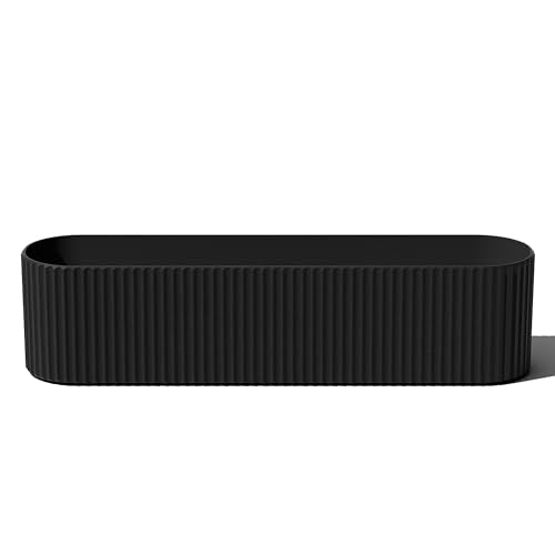 Veradek Demi Series Window Box Planter - Round Outdoor Planter | Made From a Durable Plastic-Stone Composite With Pre-Drilled Drainage Holes. Modern Patio/Tabletop Décor - color: Black, size: 36 inch