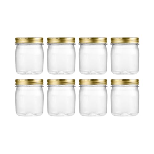 novelinks 8 oz Plastic Mason Jars and Clear Plastic Jars with Lids 8 oz | 8 Pack, Gold, Plastic Containers with Lids, Small Mason Jars, Clear Jars Bulk, Spice Jars, Slime Jars, Mini Jars - color: Gold, size: 8 Pack 8 Ounce
