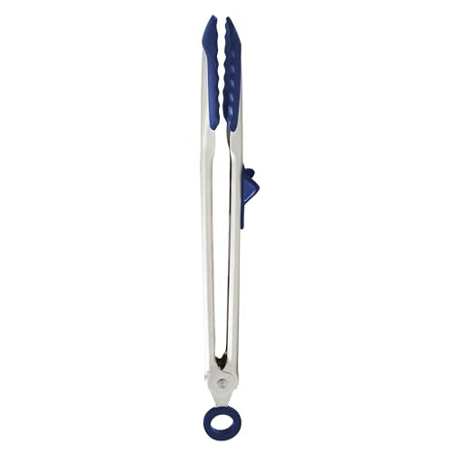 Tovolo Tip Top Tongs, Easy-Grip Kitchen Tongs for Cooking With Silicone Tips, Easy Locking Mechanism, Cooking Utensil With Resting Foot, Heat-Resistant & BPA-Free Silicone Tips, Deep Indigo - color: Deep Indigo