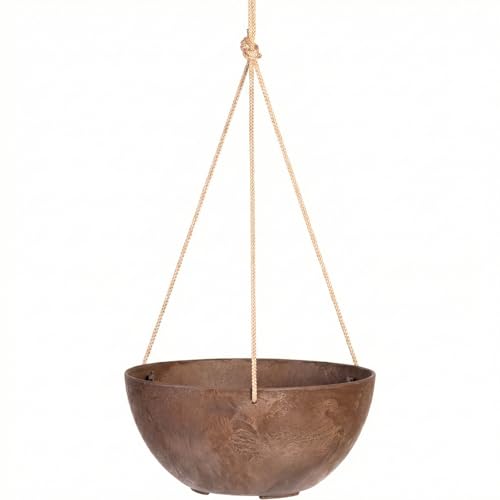 Root & Vessel Self Watering Hanging Planter for Indoor or Outdoor Plants, Unique Marbled Hanging Basket Made of Eco-Friendly Blend of Stone & Plastic, Rust, 12" - color: Rust, size: 12"
