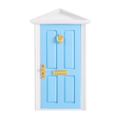 Christmas Elf Door Mini Wooden Fairy Door 1:12 Scale Miniature Dollhouse Furniture for Christmas Decor Party DIY Craft, Hand-Painted & Mountable (Blue) - color: Blue
