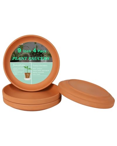 vensovo 9 Inch Terracotta Plant Saucer Pots Tray - 4 Pcs Round Planter Saucers for Indoor & Outdoor Plants, Large Clay Trays Perfect for 8 Inch 8.5 Inch 9 Inch Flower Pot - size: 9 inch