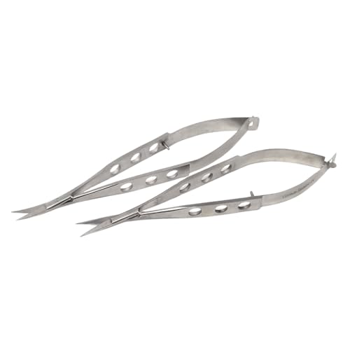 Multipurpose Micro Scissors 4.5" Squeeze Action Shears Straight + Curved Set of 2Pcs Stitch Cutting Extra Sharp Narrow Blades Stainless Steel Trimmers