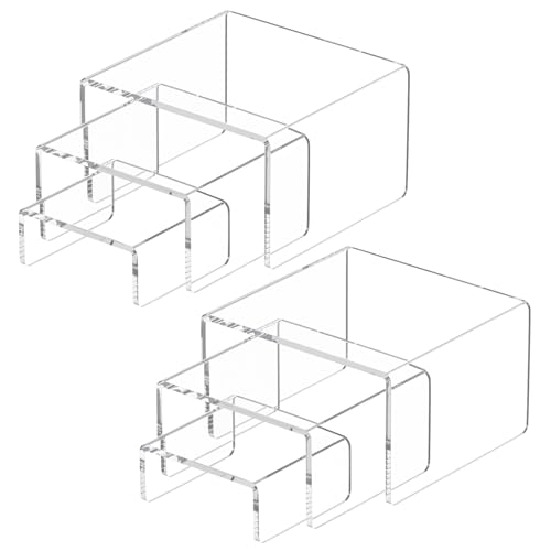 NIUBEE Acrylic Risers Display Stand 2 Set, Clear Display Risers Shelf,3x3x4 | Acrylic Risers Stand Shelves for Funko Pop Figures, Plastic Cupcake Stands for Candy Dessert Showcase Party Table Decorations - size: (3,3,4)" x2Set