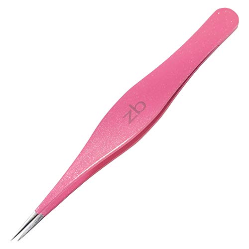 Ingrown Hair Tweezers by Zizzili Basics - Surgical Grade Stainless Steel Fine Pointed Tweezers - Precision Aligned Tips for Splinter, Eyebrow & Facial Hair Removal - with Bonus Tip Guard & Carry Pouch - color: Bubblegum Pink