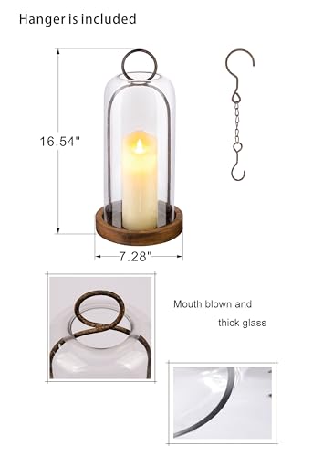 16" High Versatile Rustic Brown Metal Candle Holder with Handmade Sturdy Glass Dome And Shabb Brown Wooden Base for Pillar Candle & Plants, Industrial, Farmhouse, Shabby Chic, Display Cloche Bell Jars - color: Brown, size: 7"x16"