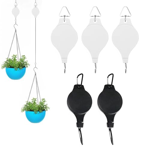 5PCS Adjustable Retractable Plant Pulley Hangers - Versatile Height Hooks for Hanging Baskets, Flower Pots, and Bird Feeders - color: 5pcs-3white+2black