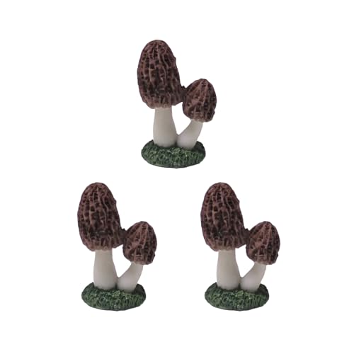 Miniature Mushroom Figurines Decorations, Small Resin Morel Mushrooms Statue, 3 Pieces Lawn Fairy Wild Garden Resin Bonsai Craft Decor for Home DIY Micro Fairy Garden Landscape - style: 1 style - 3 Pcs