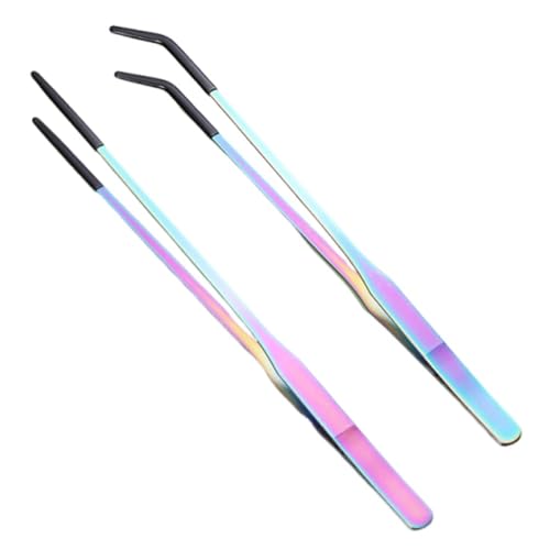2Pcs Stainless Steel Aquarium Feeding Tweezers Rubber Head Non-Slip Aquarium Clip Tools Extended Length 27CM Reptile Feeding Tongs(Colorful) - color: Colorful, size: Colorful