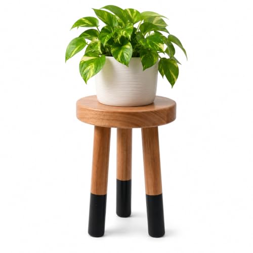 Rubber Wood 9" Round Plant Stand |Dip Dyed Black Stool, Wood Riser |Milking Stool (12" H) - color: 12" Tall Black