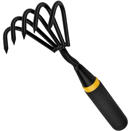 Kemaier Hand Rake Cultivator - 5-Claw Heavy Duty Stainless Steel Tool | Sharp Wolf-Claw Design, Narrow Tine Spacing, For Sifting Stones And Roots