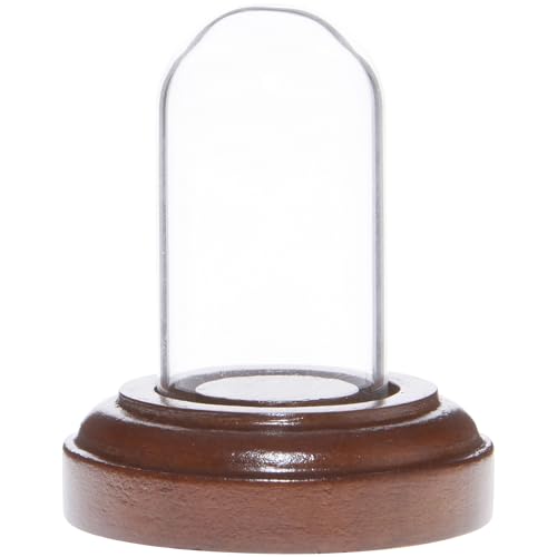 Plymor Miniature 1" x 2" Mini Glass Display Dome Tiny Cloche (Walnut Base) - color: Walnut Veneer Base