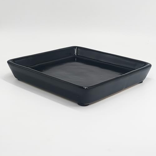 Square Ceramic Plant Saucer Tray 10 11 12 Inch Black,12.4" OD x10.8 ID x1.4 Deep, Sturdy Heavy Duty Glazed Planter Drip Flower pots with Catch Basin for Indoor Outdoor Plants(12" Black) - color: Black, size: 12.4" x 12.4" x 1.4"