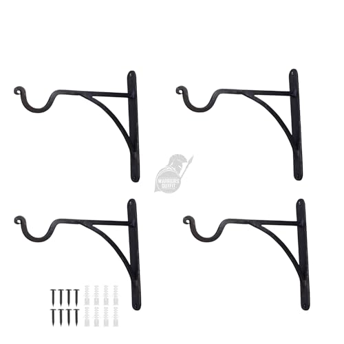 Handmade Iron Metal Wall Hanging Gardening Bracket Hooks – Pack of 4 | Cast Iron Outdoor Hooks for Planters, Bird Feeders, Lanterns & Wind Chimes, 7.48" L x 7" H