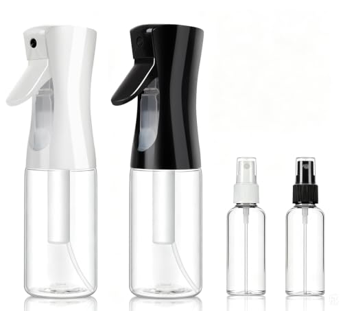 4 Pack Spray Bottles, 2 * 6.8 oz/200 ml Continuous Spray Bottles, Fine Mist Water Spray Bottle for Hair and 2 * 1oz Travel Small Spray Bottle for Cleaning,Hairstyling,Plants,Barbers,Salons