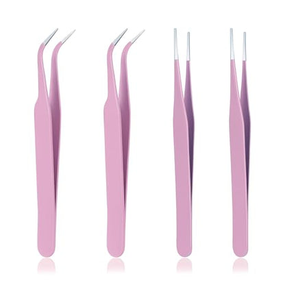 4 PCS Precision Tweezers Set, Multipurpose Straight and Curved Tip Tweezers Anti-Static Stainless Steel of Tweezer for Electronics, Industrial-Tweezer for Craft Soldering Esd Curved of Tweezer