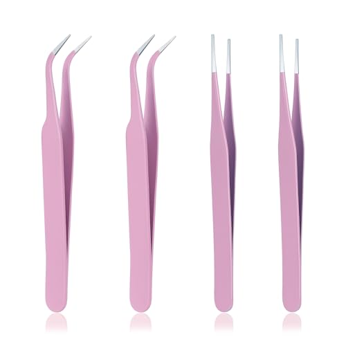 4 PCS Precision Tweezers Set, Multipurpose Straight and Curved Tip Tweezers Anti-Static Stainless Steel of Tweezer for Electronics, Industrial-Tweezer for Craft Soldering Esd Curved of Tweezer