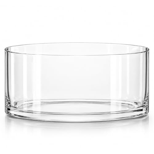 Royal Imports Glass Cylinder Flower Vase 4" Tall, 8" Opening, Clear - size: 8" wide x 4" tall