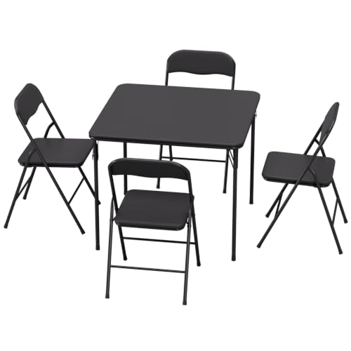 BestOffice 5 Piece Folding Table and Chairs Set, 4 PU Padded Foldable Chairs Portable Dining Set for Kitchen Patio Party Camping - size: table and chairs