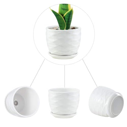sietpoek 4.7” Ceramic Plant Pots with Drainage and Saucer 4PCs White - size: 4.7 Inch