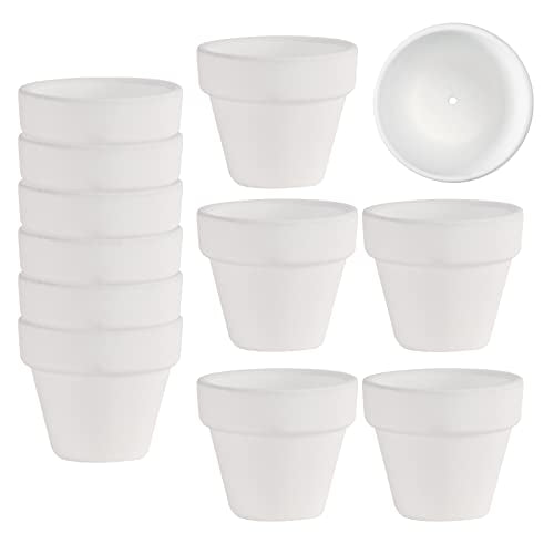Fcacti Mini White Terracotta Clay Flower Pots 2 inch with Drainage Holes for Tiny Cactus Herb lithop, Small Succulent Planter Nursery Plant Pot Home Garden Table DIY Hand Craft Gift Decoration - color: White