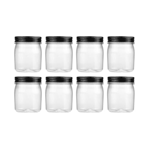 novelinks 8 oz Plastic Mason Jars and Clear Plastic Jars with Lids 8 oz | 8 Pack, Black, Plastic Containers with Lids, Small Mason Jars, Clear Jars Bulk, Spice Jars, Slime Jars, Mini Jars - color: Black, size: 8 Pack 8 Ounce