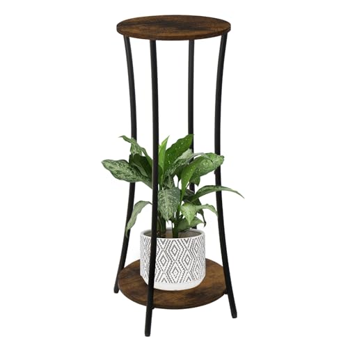 YINMIT Plant Stand Indoor,2 Tier Round Potted Holder Rack,Flower Pot Stand Shelf,Round Supports Rack,Corner Plant Shelf for Balcony Garden Patio Living Room,Brown - color: Brown, size: 29.9 In-Height