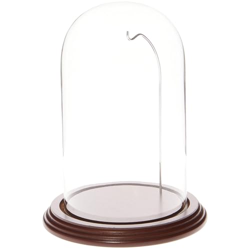 Plymor 4.5" x 8" Watch/Ornament Glass Display Dome Cloche (Walnut Veneer Base & Silver Wire) - color: Walnut Base / Silver Wire