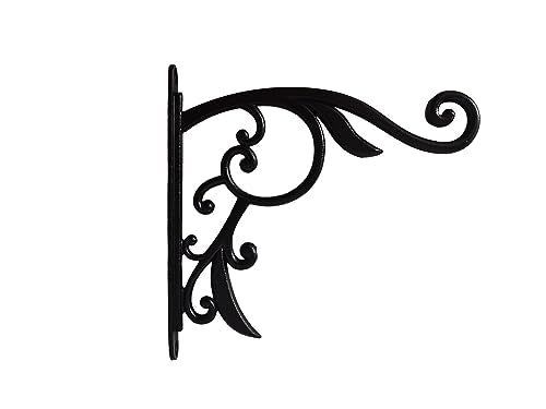 Hanging Planter Brackets Farmhouse-Inspired Fancy Metal Outdoor Brackets,Outdoor Hanging Brackets Wall Hook Heavy Duty Planter Brackets,Black Iron Indoor/Outdoor Planter Hanger Hook (10 Inch) - size: 10 Inch