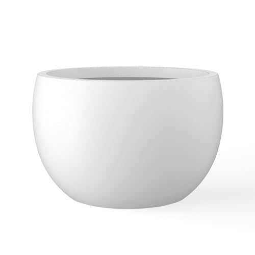 Kante Large Round Bowl White Concrete Planter 20" Dia, Outdoor | Rubber Plug for Indoor, Drainage for Garden, All-Weather Cement Tree Pot, Handcrafted, Anti-Frost & UV, Modern Home Decor - color: Pure White, size: 19.9" d