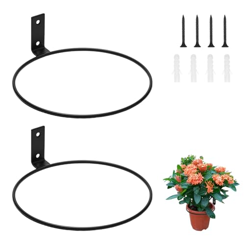 2 Pack 8 Inch Fixed Wall Plant Holder Ring, Pot Hanger Black - color: Fixed, size: 8 Inch, 2 Pack