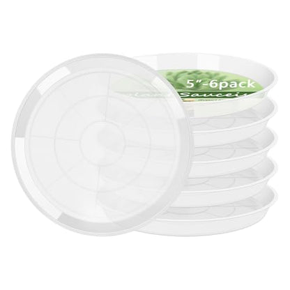 6Pack Plant Saucer, 3 5 7 9 11 13 15 17 19 21 in Plastic Plant Tray | Heavy Duty Plant Drip Trays, Clear Plastic Flower Pot Saucers, Plant Water Catcher Tray for Indoor Outdoor Planters (5 Inch) - size: 5 Inch