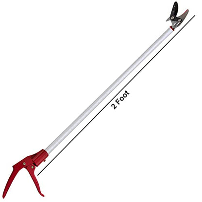 Tree Trimmer, 2 Foot Pole Pruner, Long Reach Pruning Shears, Cut and Hold Garden Clippers, Aluminum Lightweight Handle Fruit Picker, Branch Bypass Loppers