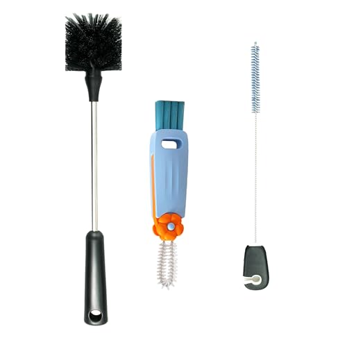 3 Pack Bottle Brush, 15 Inches Long Handle Water Bottle Cleaner Brush Set, Stainless Steel Cleaning Brushes with Straw Brush & Lid Cleaner for Sports Water Bottles, Baby Bottles, Mugs, Cups, Glassware