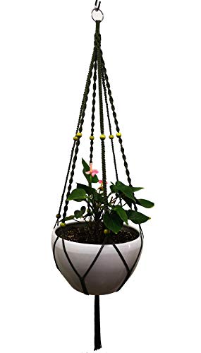 Plant Hanger Macrame Cotton 6 Legs 51 Inches in Tan and Green Color for Indoor Outdoor, Living Room, Kitchen, Deck, Patio, High and Low Ceiling with Size of 10-12 inches Without THE Pot (Dark Green) - color: Dark Green