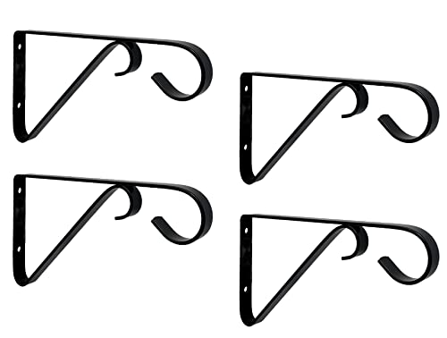 Tetra-Teknica YH06-02 6-Inch Wall Mounted Iron Bracket Hooks for Planters, Lanterns, Birdfeeders and More, Powder Coated Matte Finish, Color Black, Pack of 4